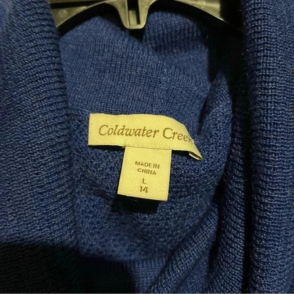 Coldwater Creek size L Blue Sapphire Wool Blend Cowl Neck Sweater Pullover - Picture 2 of 8